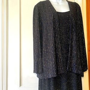 Alex Evenings Formal Maxi Dress +Long Jacket Women’s 14 Blue Stretchy Party